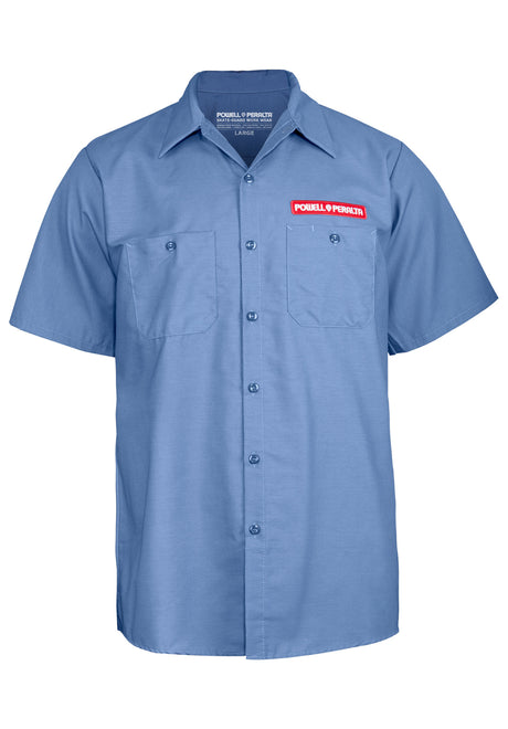 Skateboard Skeleton Work Shirt postal blue Rueckenansicht